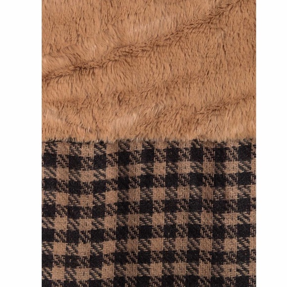 D&Y Houndstooth Faux Fur Panel Scarf NWT Brown & Black in Gingham Buffalo Plaid - Picture 3 of 14